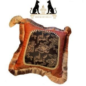 Brick Red and Gold Luxury Accent Pillow - The Champagne Witch Portal Pillow